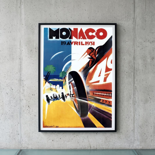 Ingelijste Monaco Grand Prix 1931 poster aan de muur - vintage Art Deco Formule 1 wanddecoratie