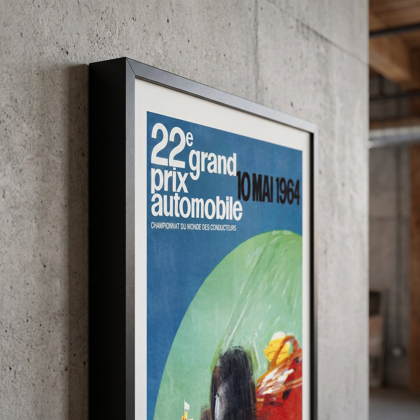 Close-up van ingelijste Monaco Grand Prix 1964 poster - vintage Formule 1 print