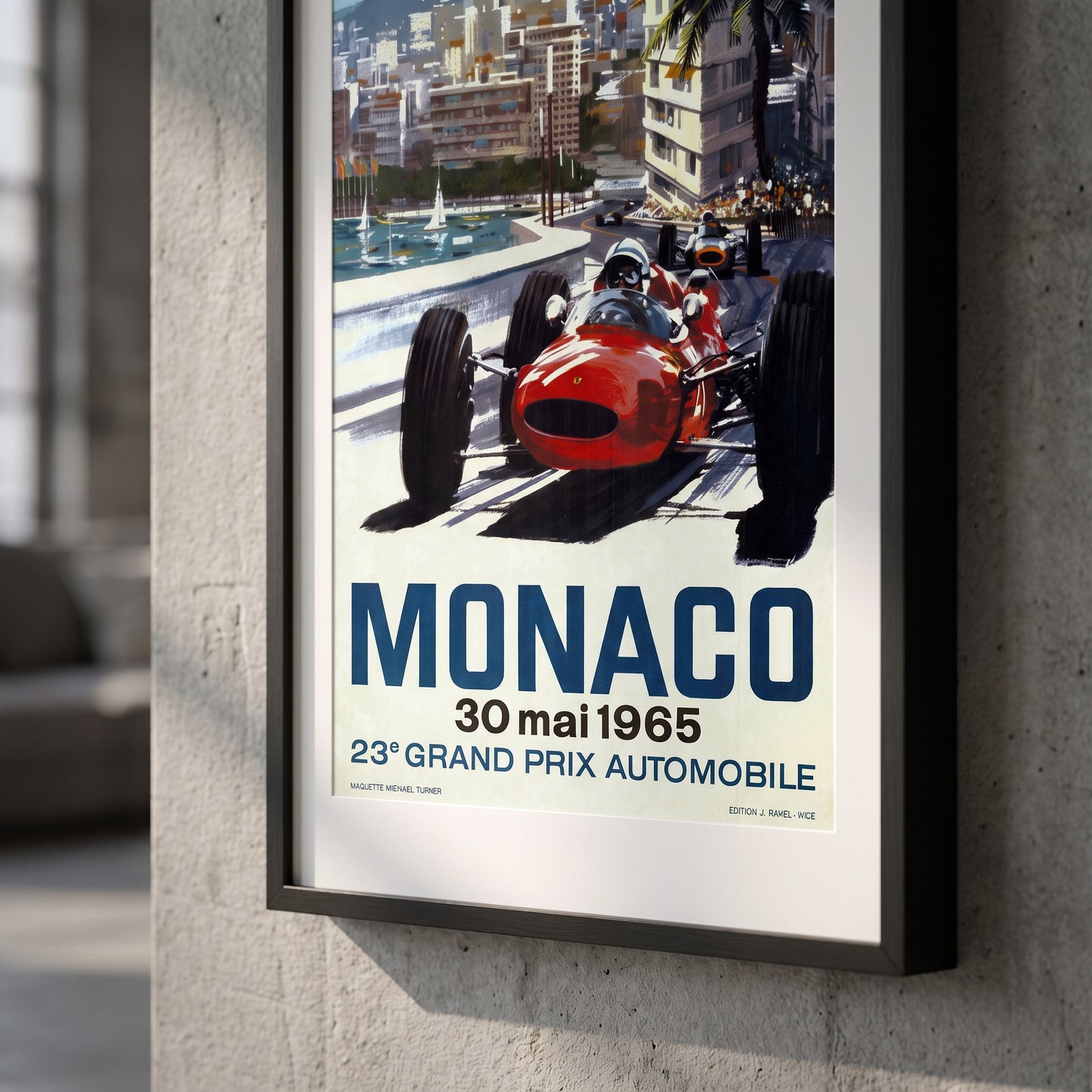 Close-up van ingelijste Monaco Grand Prix 1965 poster - vintage Formule 1 print