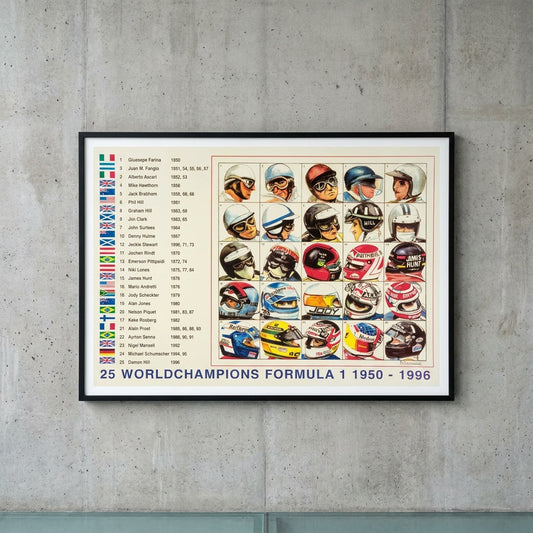 Formula 1 Poster - 25 World Champions Formula 1 1950 - 1996 | 50 x 70 cm
