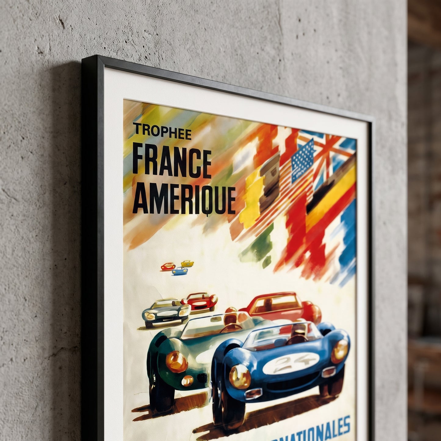 Close-up van ingelijste Reims 12 Heures Internationales 1965 poster - vintage racewagen print