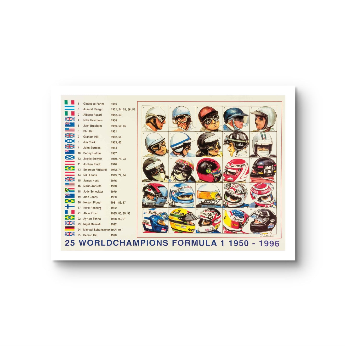 Formula 1 Poster - 25 World Champions Formula 1 1950 - 1996 | 50 x 70 cm