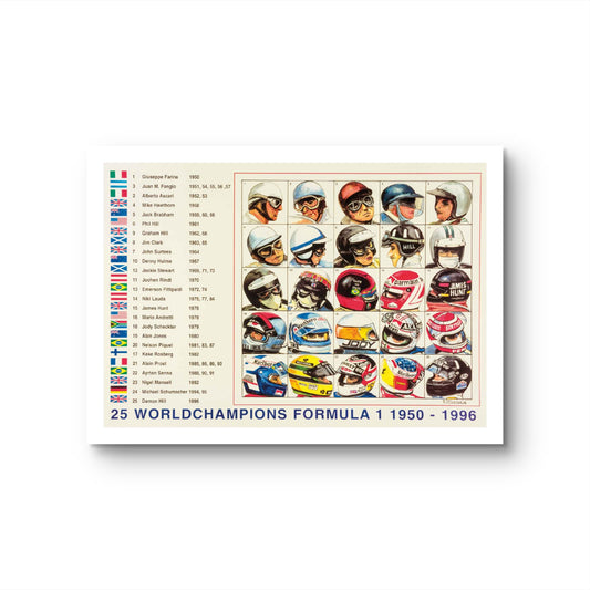 Formula 1 Poster - 25 World Champions Formula 1 1950 - 1996 | 50 x 70 cm