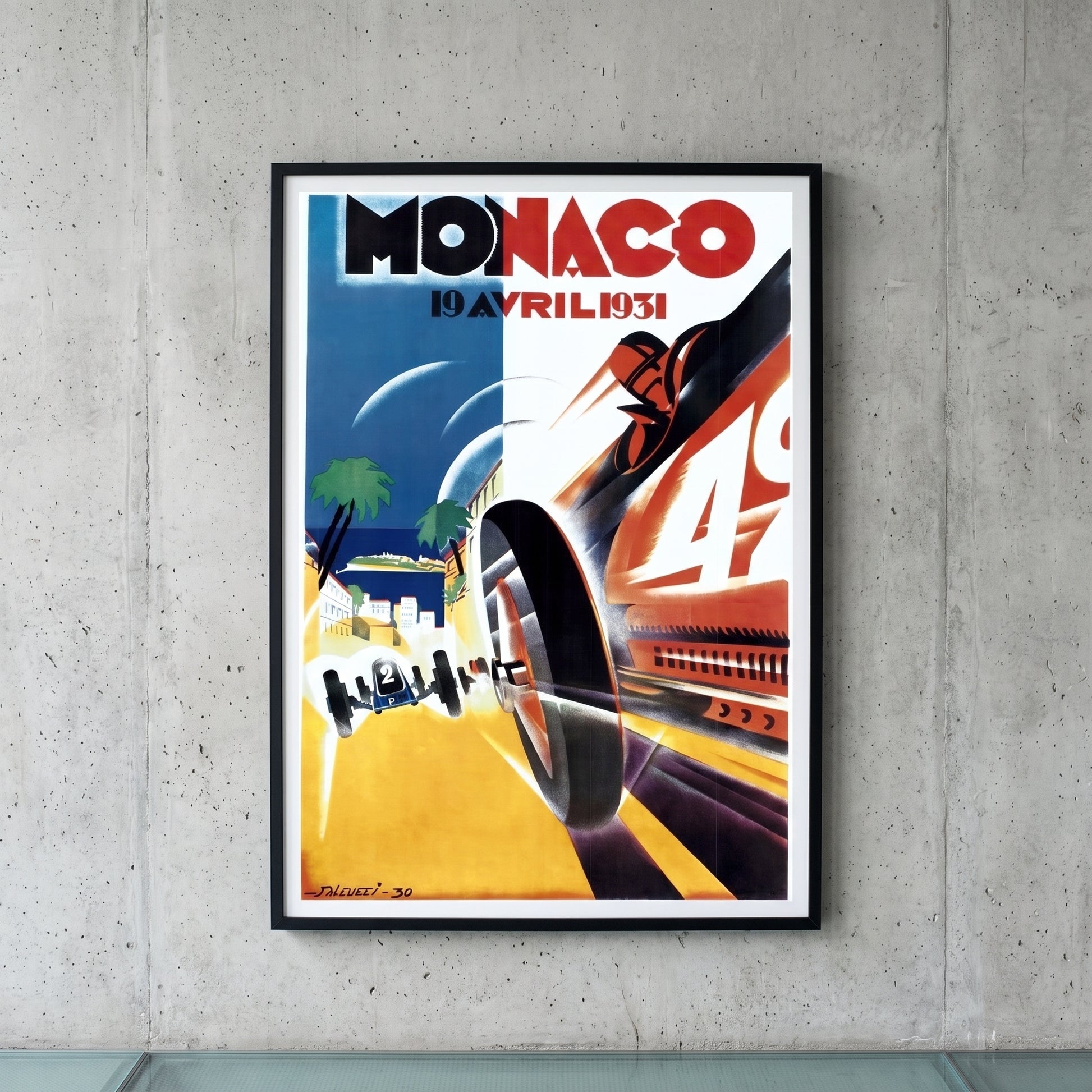 Ingelijste Monaco Grand Prix 1931 poster aan de muur - vintage Art Deco Formule 1 wanddecoratie