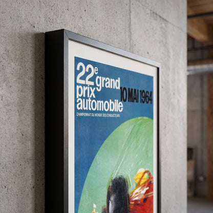 Close-up van ingelijste Monaco Grand Prix 1964 poster - vintage Formule 1 print