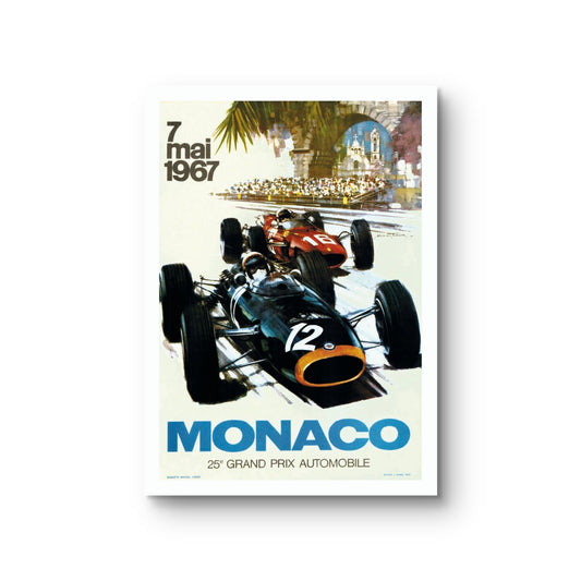 Monaco Grand Prix 1967 poster - vintage Formule 1 wanddecoratie 50x70 cm