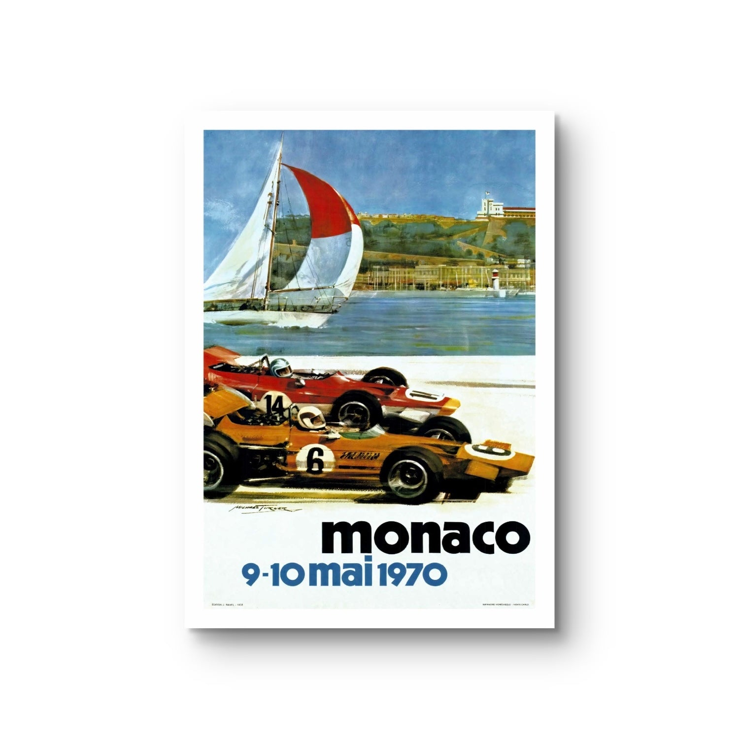 Monaco Grand Prix 1970 poster - vintage Formule 1 wanddecoratie 50x70 cm