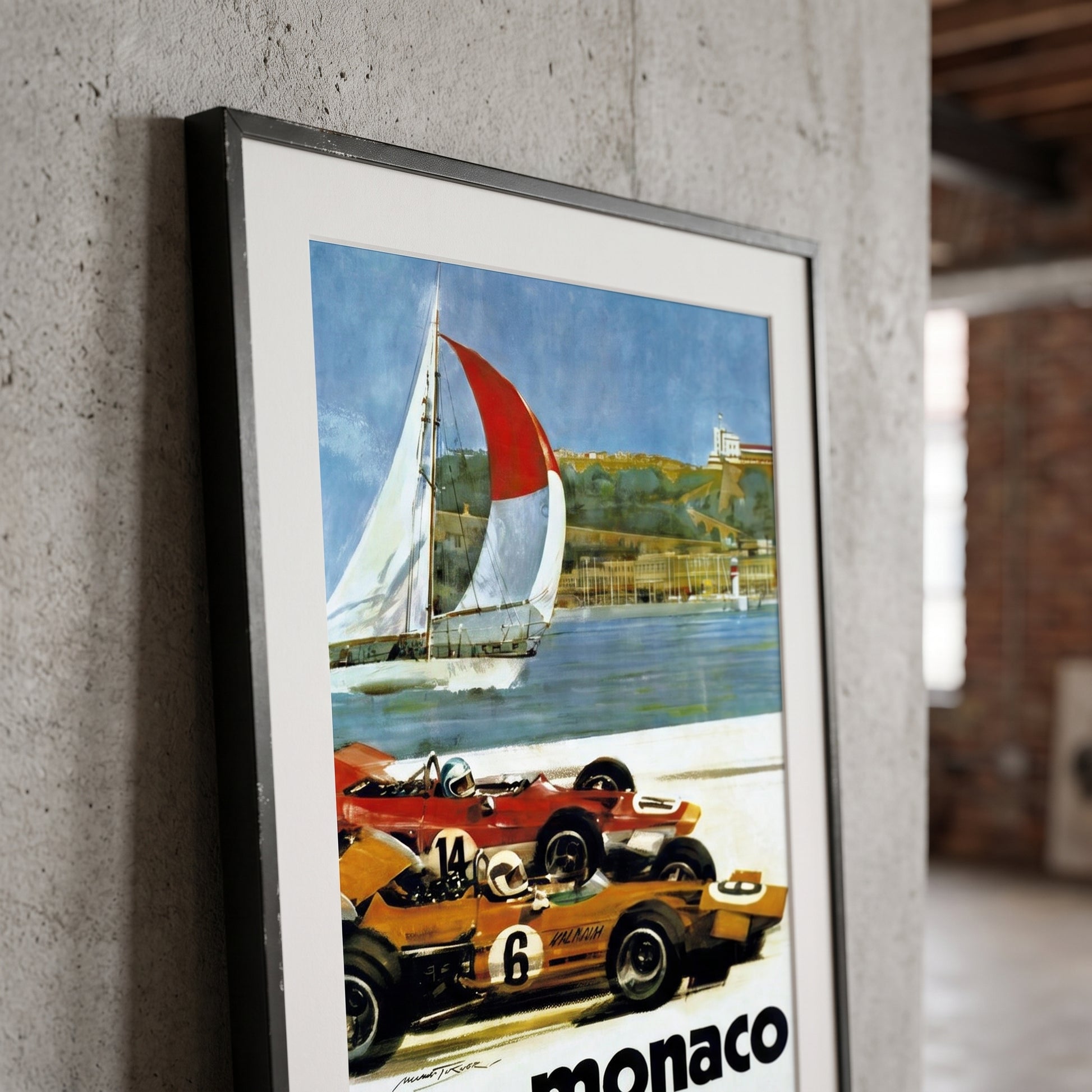 Close-up van ingelijste Monaco Grand Prix 1970 poster - vintage Formule 1 print