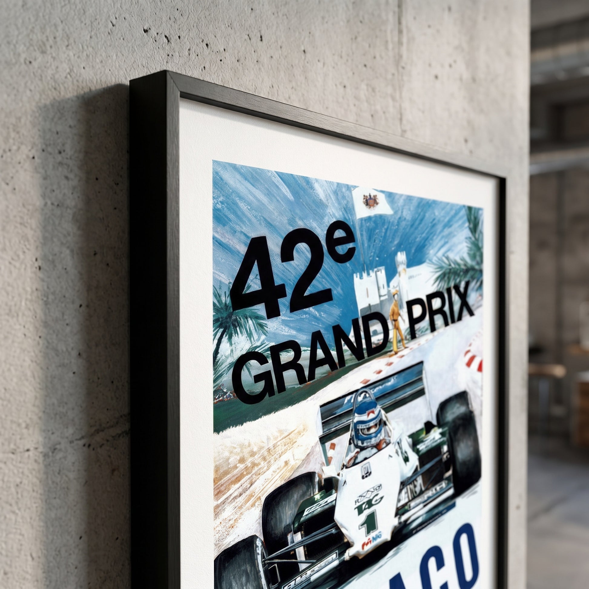 Close-up van ingelijste Monaco Grand Prix 1984 poster - vintage Formule 1 print