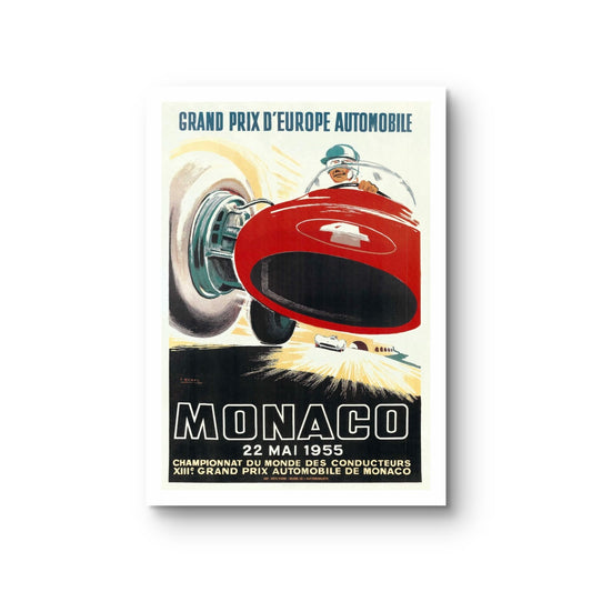 Monaco Grand Prix d'Europe 1955 poster - vintage Formule 1 wanddecoratie 50x70 cm