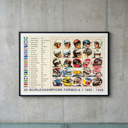 Formula 1 Poster - 25 World Champions Formula 1 1950 - 1996 | 50 x 70 cm