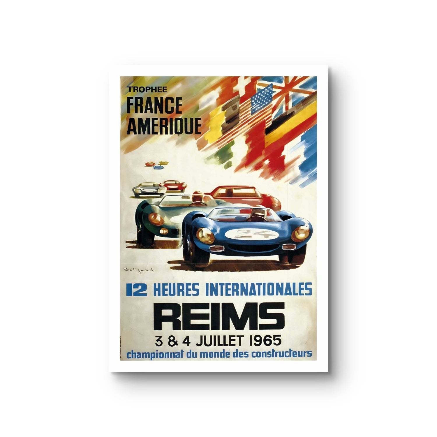 Reims 12 Heures Internationales 1965 poster - vintage racewagen wanddecoratie 50x70 cm